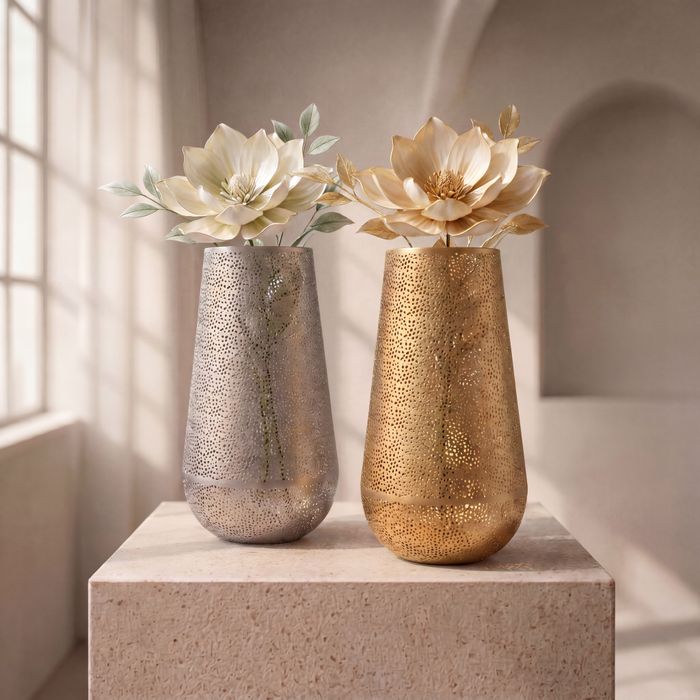 FineBuy Dekovase Metall 47cm - Design Blumenvase Groß - Metallvase Modern - Bodenvase rund für Trockenblumen - Standvase Hoch - Wohnzimmer Deko - Wohndeko Handmade