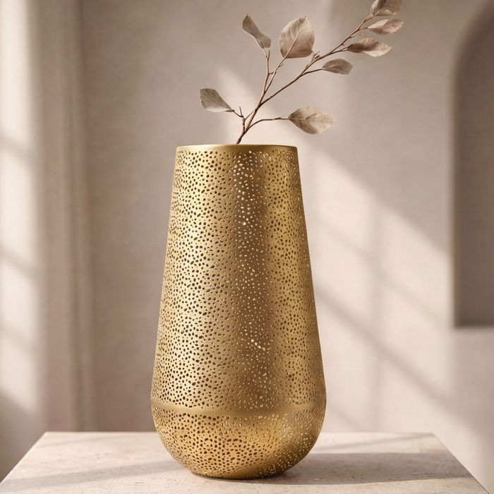 Vase 47cm Metall Blumenvase Bodenvase Wohndeko Groß Rund Design Dekovase Hoch