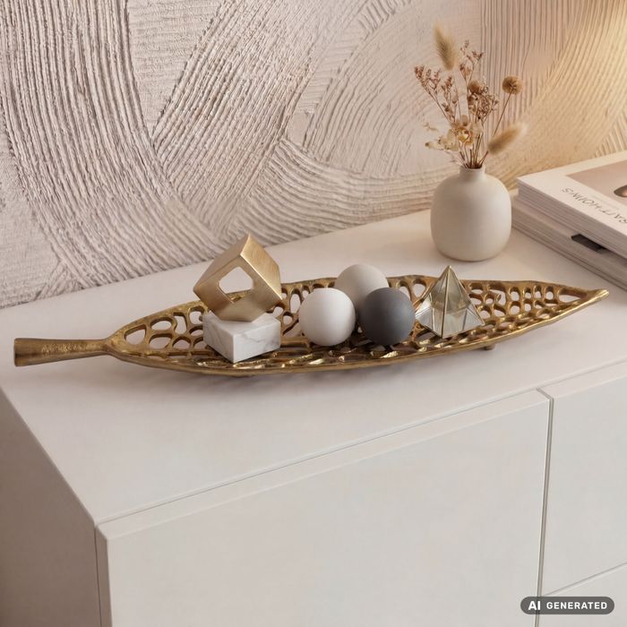 Dekoschale Blatt Aluminium 63cm Tischdeko Alu Metall Wohnaccessoire Leaf Modern