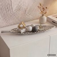 Dekoschale Blatt Aluminium 63cm Tischdeko Alu Metall Wohnaccessoire Leaf Modern – Ansicht 1