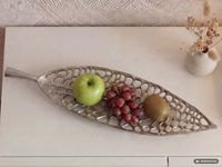 Obstschale Früchteschale Aluminium Schale 63cm Dekoschale Metall Leaf Handmade – Ansicht 4