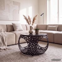 Couchtisch mit Marmor Platte schwarz Wohnzimmertisch Stauraum Metall rund 60cm – Ansicht 1