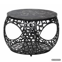 Couchtisch mit Marmor Platte schwarz Wohnzimmertisch Stauraum Metall rund 60cm – Ansicht 6