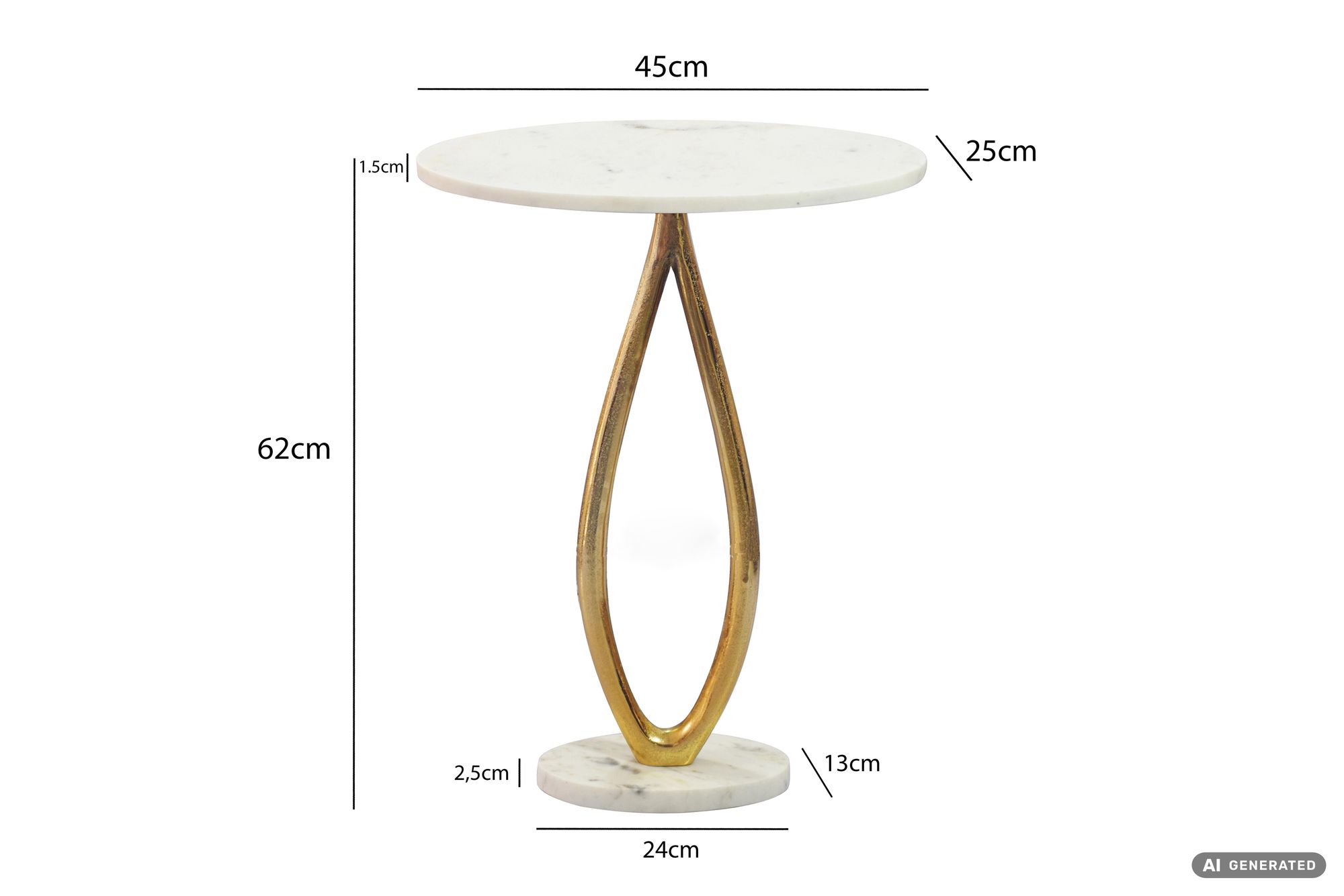 Beistelltisch 45cm Metall Gold Couchtisch Wohnzimmertisch Marmor Platte Weiß – Ansicht 3