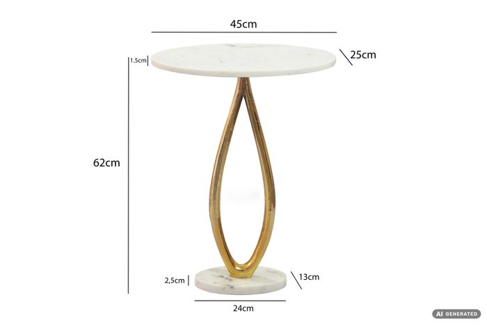 Beistelltisch 45cm Metall Gold Couchtisch Wohnzimmertisch Marmor Platte Weiß – Maßzeichnung