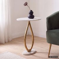 Beistelltisch 45cm Metall Gold Couchtisch Wohnzimmertisch Marmor Platte Weiß – Ansicht 1