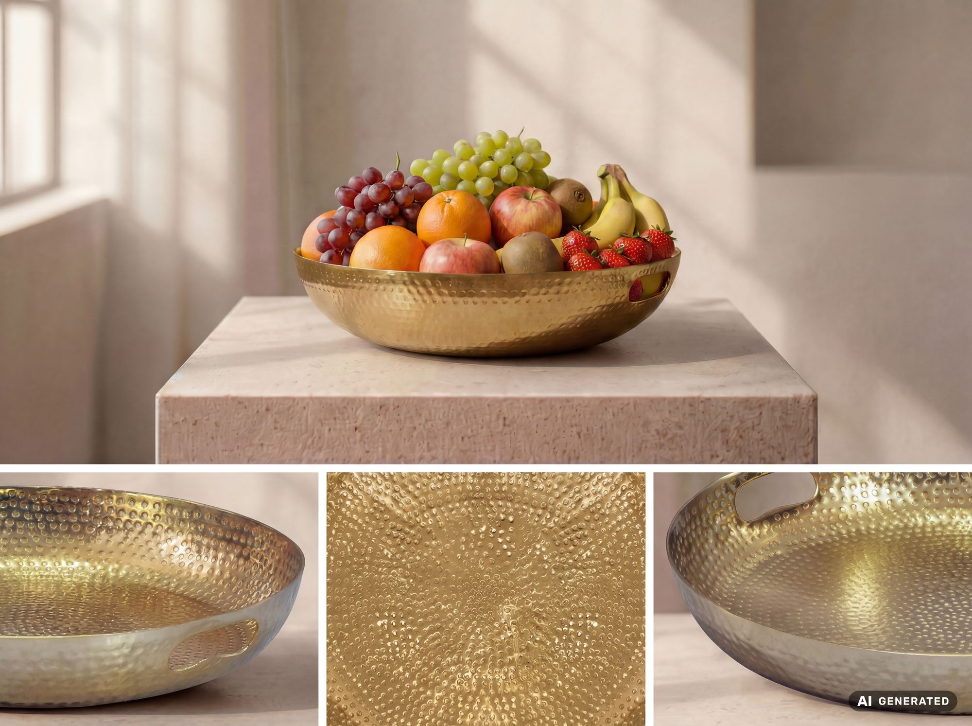 FineBuy Obstschale Rund Schale Metall 38cm Tischdeko - Moderner Obstkorb Hammerschlag aus Aluminium - Elegante Dekoschale mit Griffen - Alu Früchteschale Handmade | Farbe: Silber