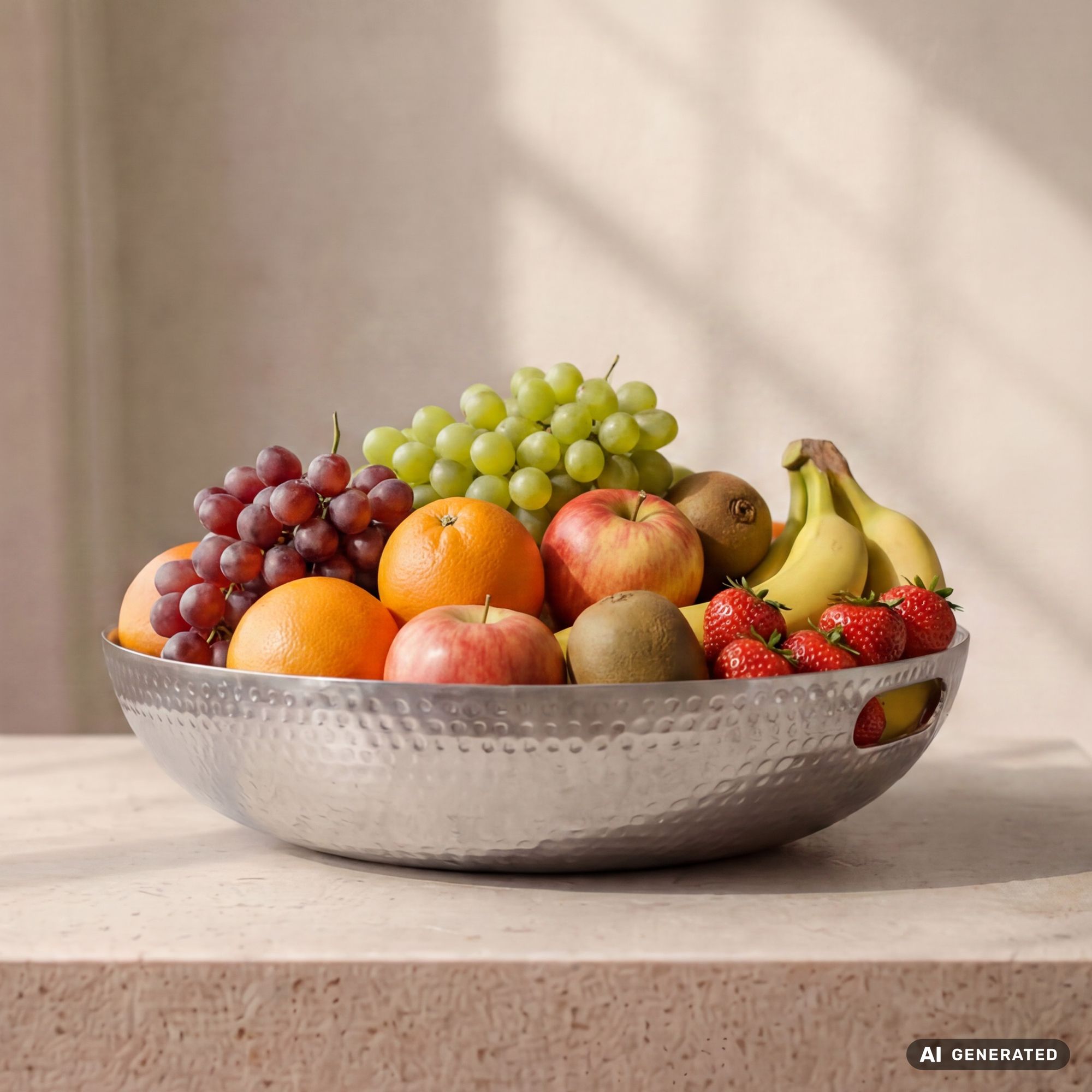 Obstschale Früchteschale Aluminium Schale 38cm Dekoschale Metall Hammerschlag – Ansicht 1