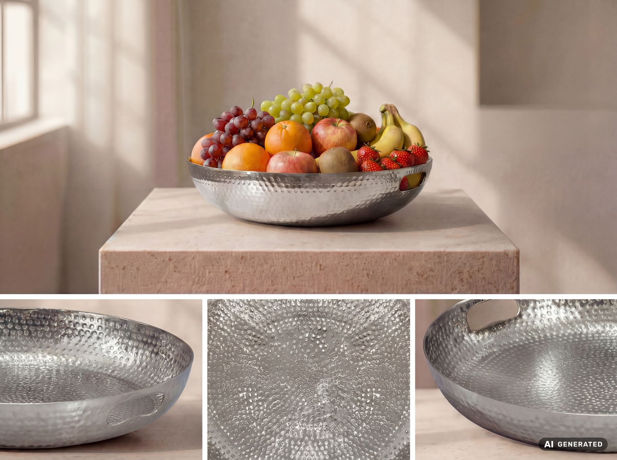 Obstschale Früchteschale Aluminium Schale 38cm Dekoschale Metall Hammerschlag – Ansicht 5
