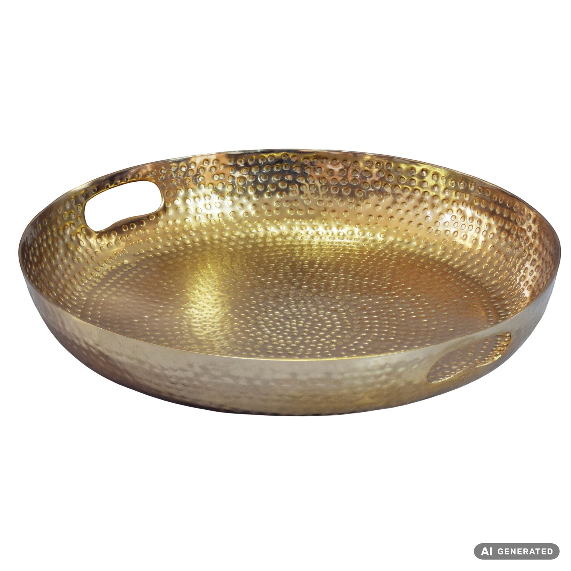 FineBuy Obstschale Rund Schale Metall 38cm Tischdeko - Moderner Obstkorb Hammerschlag aus Aluminium - Elegante Dekoschale mit Griffen - Alu Früchteschale Handmade