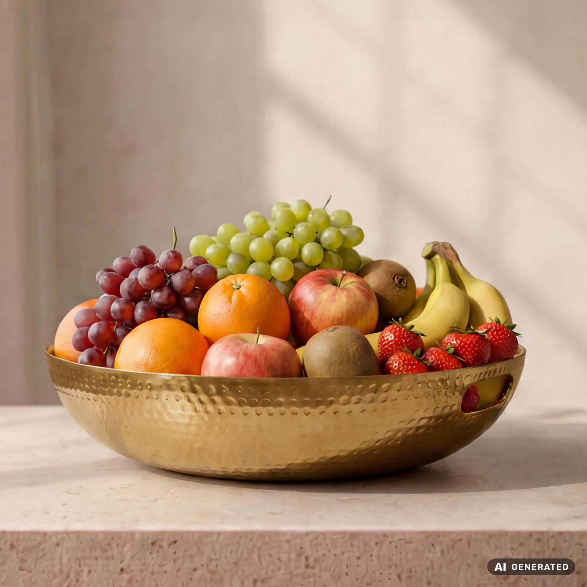 FineBuy Obstschale Rund Schale Metall 38cm Tischdeko - Moderner Obstkorb Hammerschlag aus Aluminium - Elegante Dekoschale mit Griffen - Alu Früchteschale Handmade | Farbe: Silber
