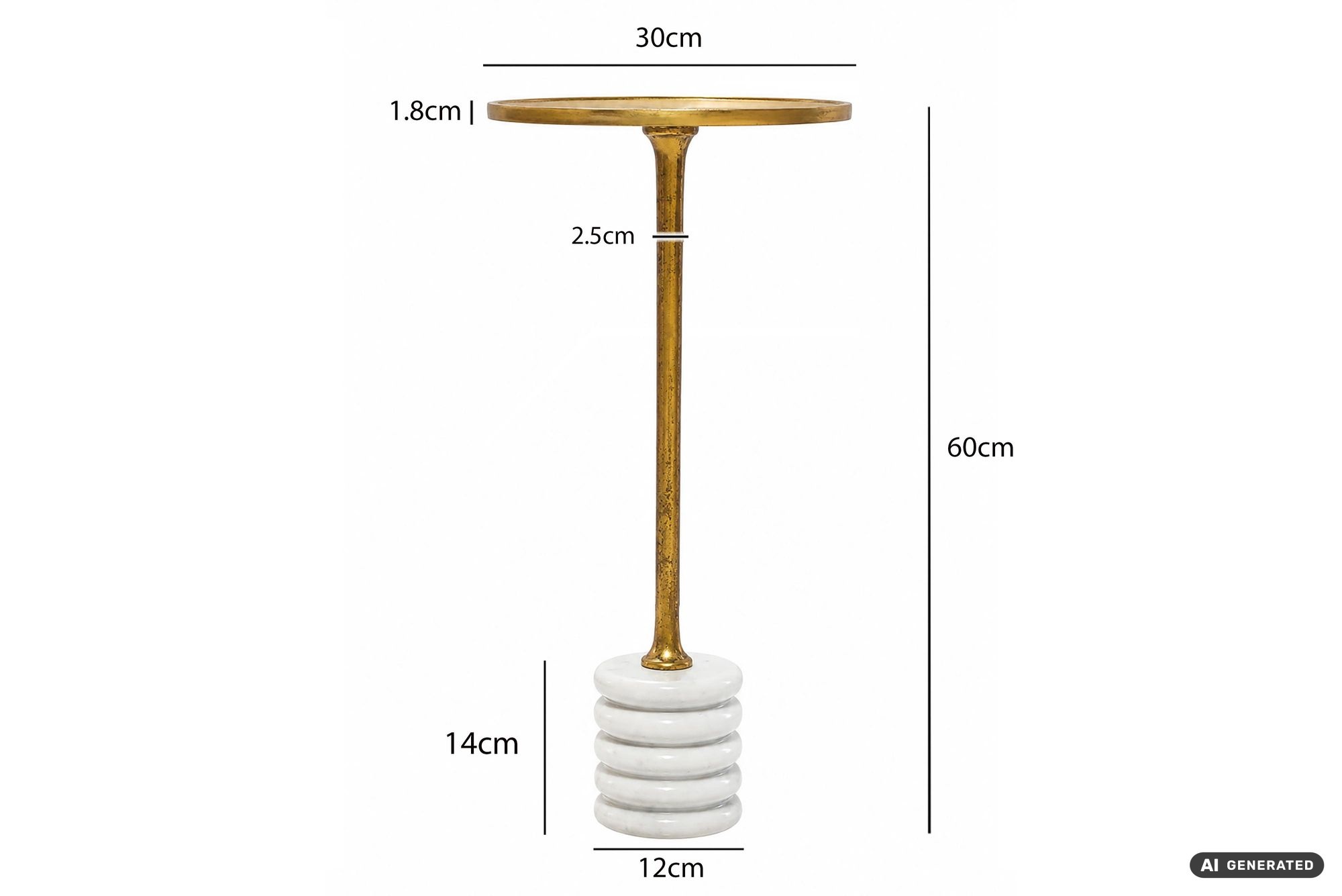 Beistelltisch 30cm Metall Couchtisch Alu Getränketisch Marmor Weiß Handgefertigt – Ansicht 3
