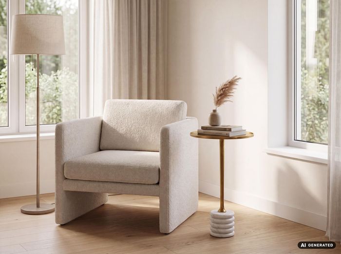 FineBuy Beistelltisch 30cm Aluminium Marmor Gold Weiß - Runder Säulentisch mit Sockel aus echtem Naturstein - Kleiner Sofatisch Getränketisch Metall - Couchtisch für dein Wohnzimmer Handgefertigt