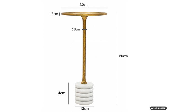 Beistelltisch 30cm Metall Couchtisch Alu Getränketisch Marmor Weiß Handgefertigt – Maßzeichnung