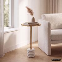 Beistelltisch 30cm Metall Couchtisch Alu Getränketisch Marmor Weiß Handgefertigt – Ansicht 1