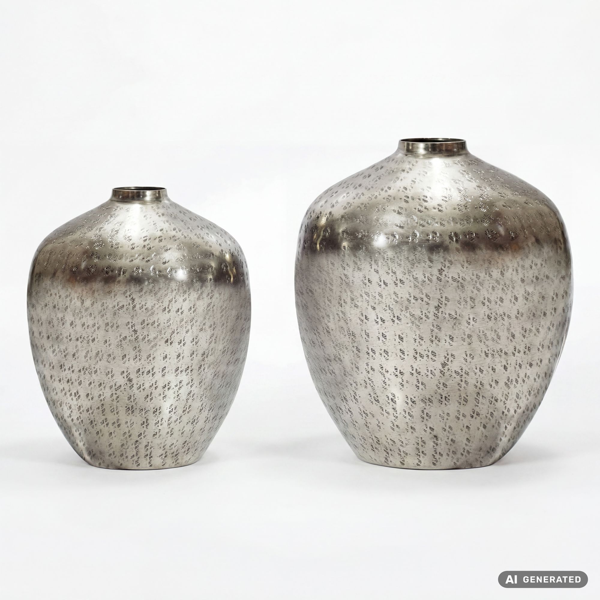 FineBuy Tischvase 2er Set Aluminium - Dekovase rund - Metall Vase modern - Wohnzimmer Deko Alu - Design Vase Tisch Dekoration Handmade | Farbe: Silber
