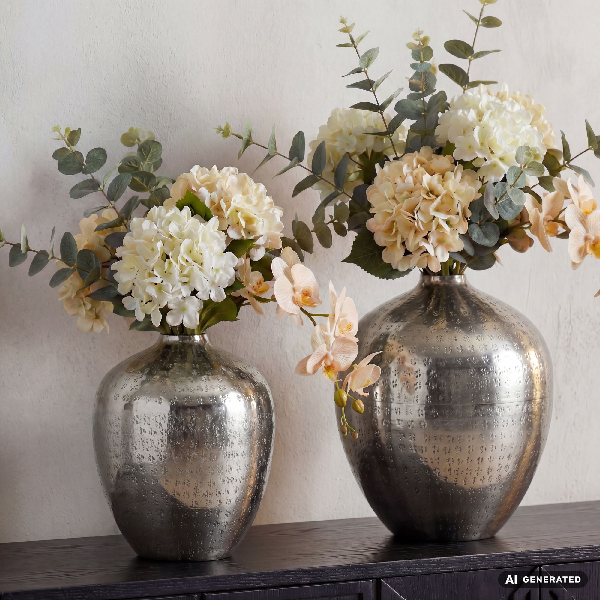 Vase 2er Set Tischvase Aluminium Alu Blumenvase Metall Dekovase Rund Handmade – Ansicht 1