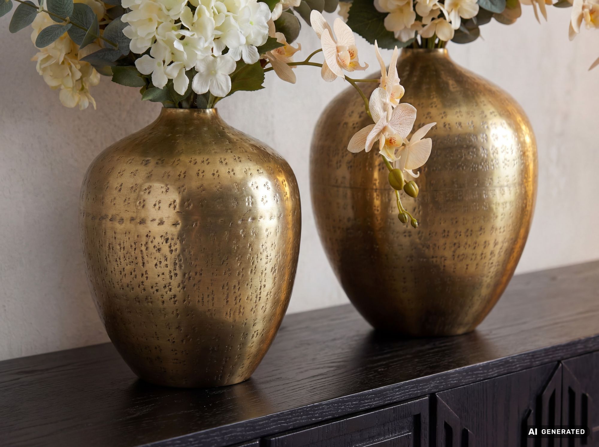 FineBuy Tischvase 2er Set Aluminium - Dekovase rund - Metall Vase modern - Wohnzimmer Deko Alu - Design Vase Tisch Dekoration Handmade | Farbe: Silber