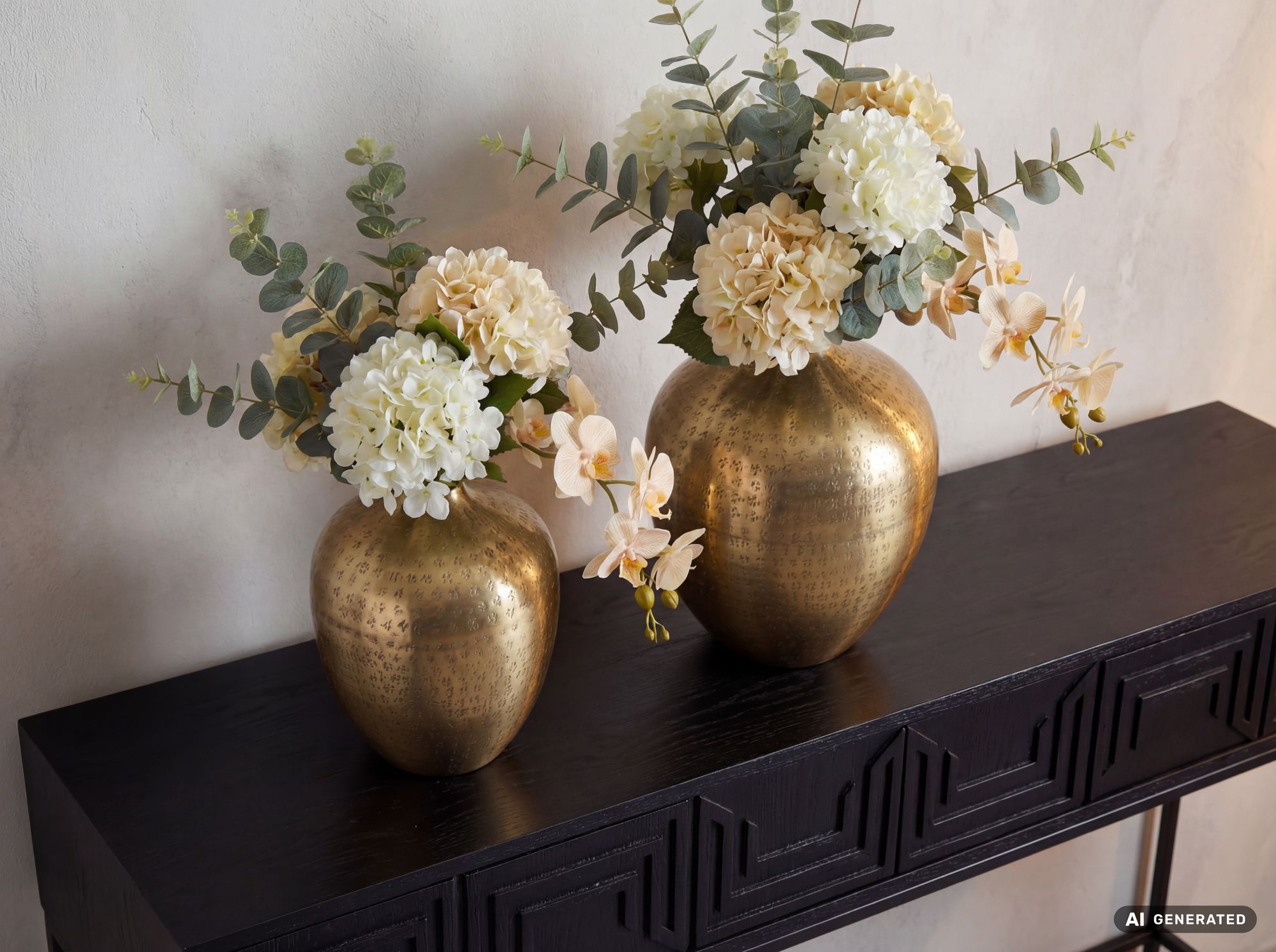 FineBuy Tischvase 2er Set Aluminium - Dekovase rund - Metall Vase modern - Wohnzimmer Deko Alu - Design Vase Tisch Dekoration Handmade | Farbe: Silber