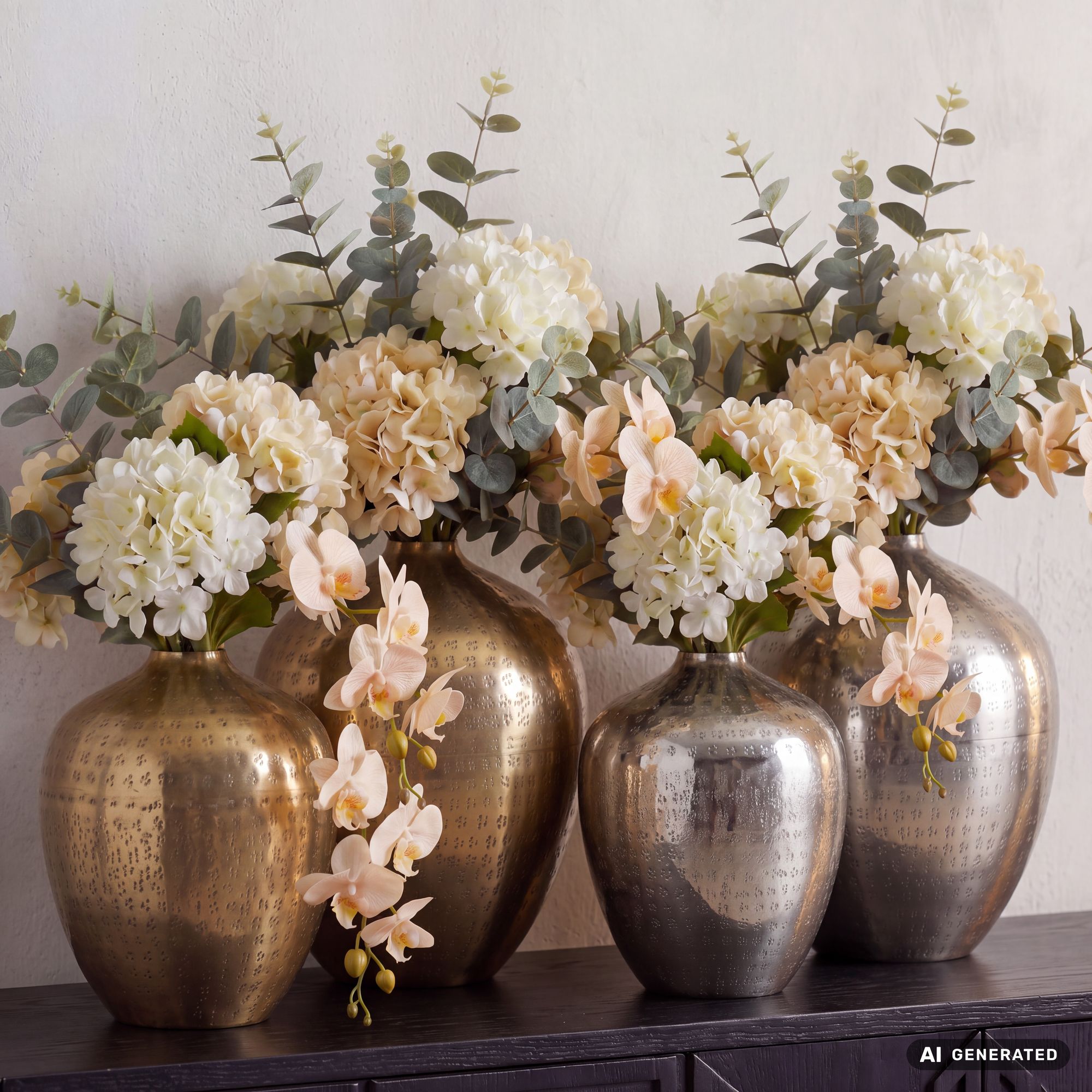 FineBuy Tischvase 2er Set Aluminium - Dekovase rund - Metall Vase modern - Wohnzimmer Deko Alu - Design Vase Tisch Dekoration Handmade | Farbe: Silber