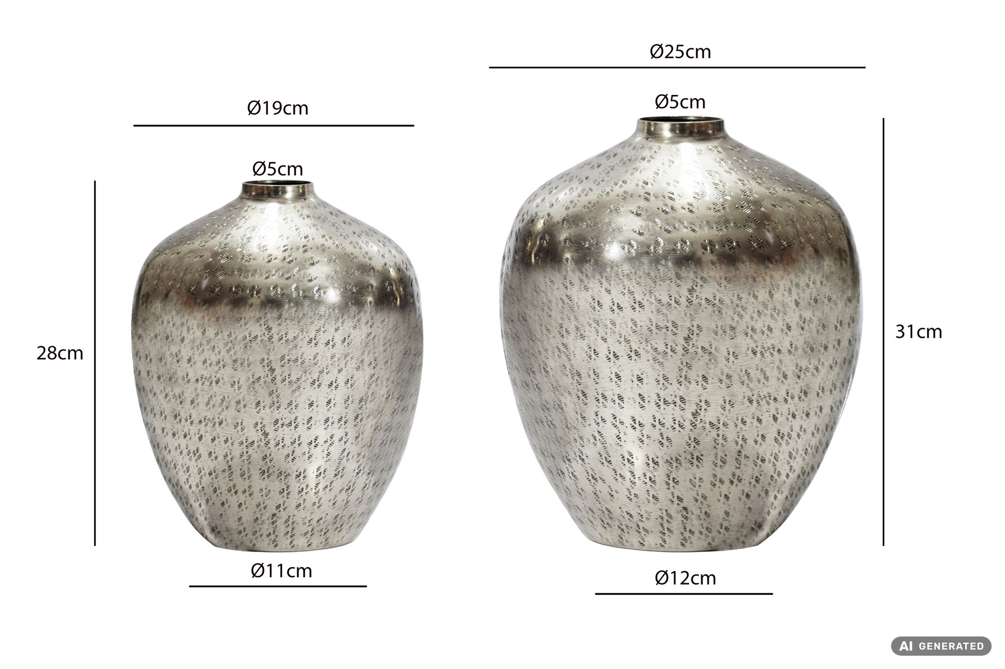 Vase 2er Set Tischvase Aluminium Alu Blumenvase Metall Dekovase Rund Handmade – Ansicht 3