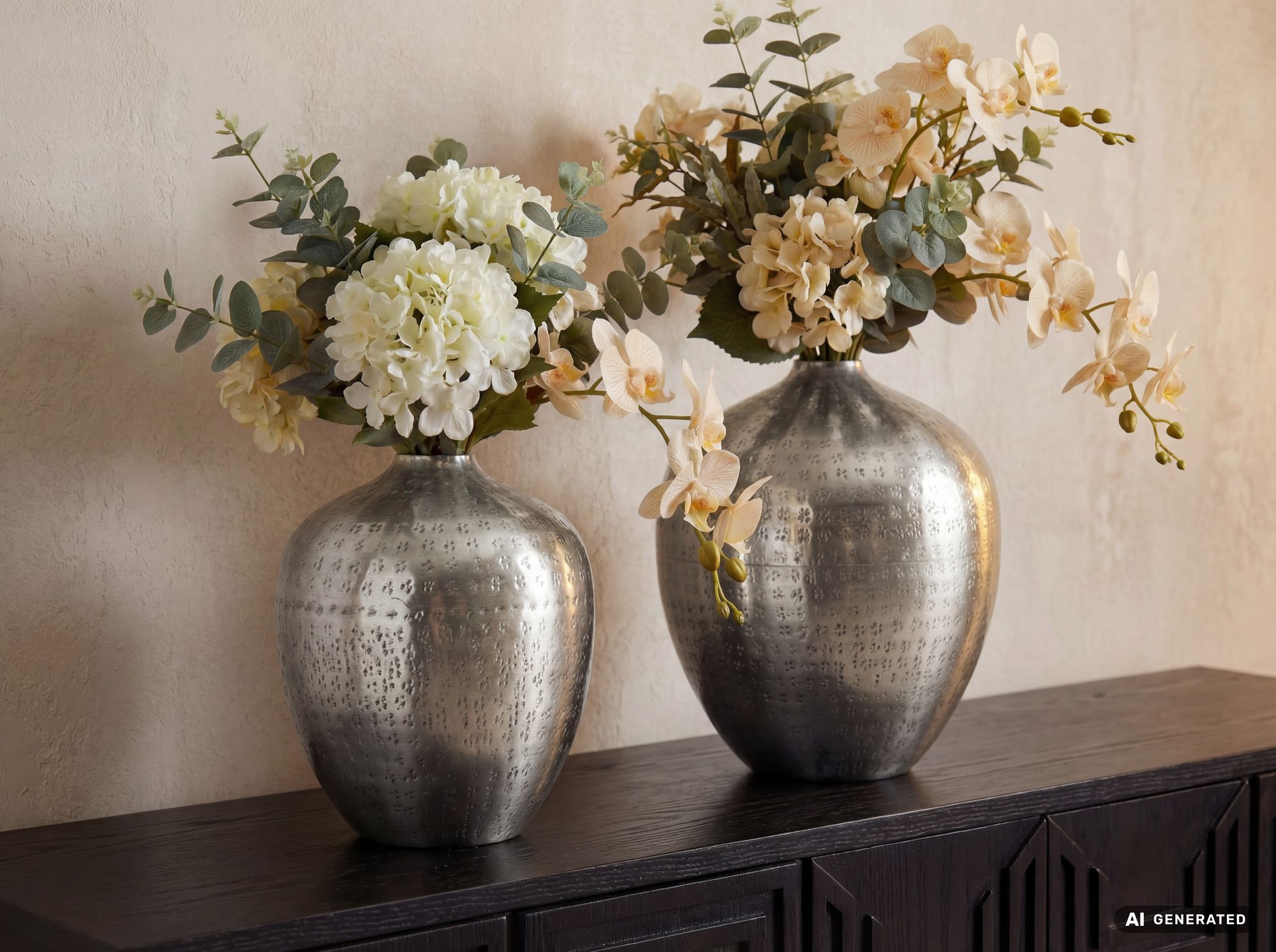 Vase 2er Set Tischvase Aluminium Alu Blumenvase Metall Dekovase Rund Handmade – Ansicht 5