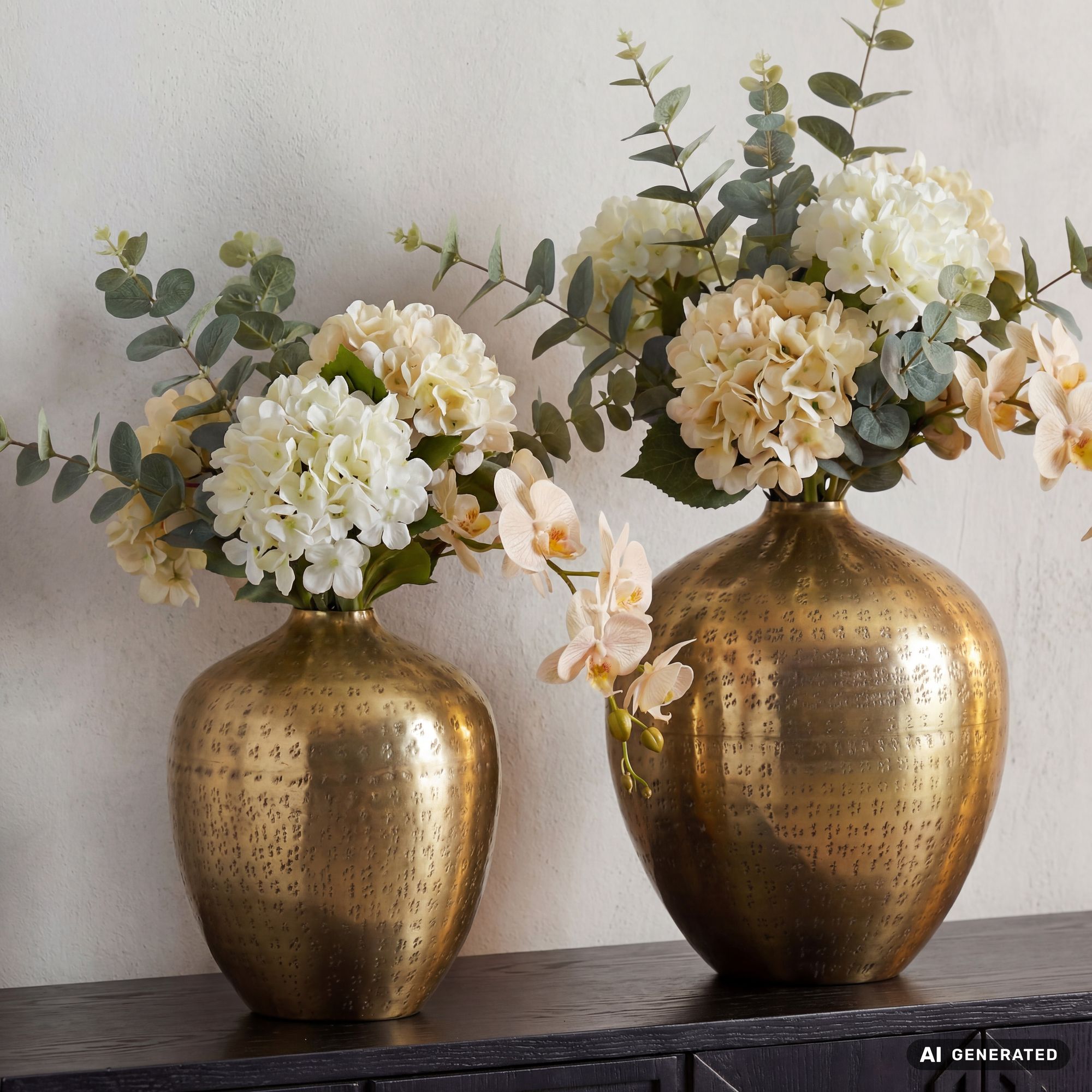 FineBuy Tischvase 2er Set Aluminium - Dekovase rund - Metall Vase modern - Wohnzimmer Deko Alu - Design Vase Tisch Dekoration Handmade | Farbe: Silber