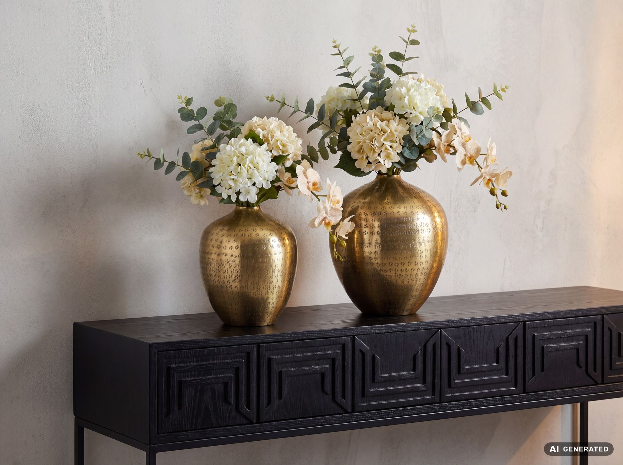 FineBuy Tischvase 2er Set Aluminium - Dekovase rund - Metall Vase modern - Wohnzimmer Deko Alu - Design Vase Tisch Dekoration Handmade | Farbe: Silber