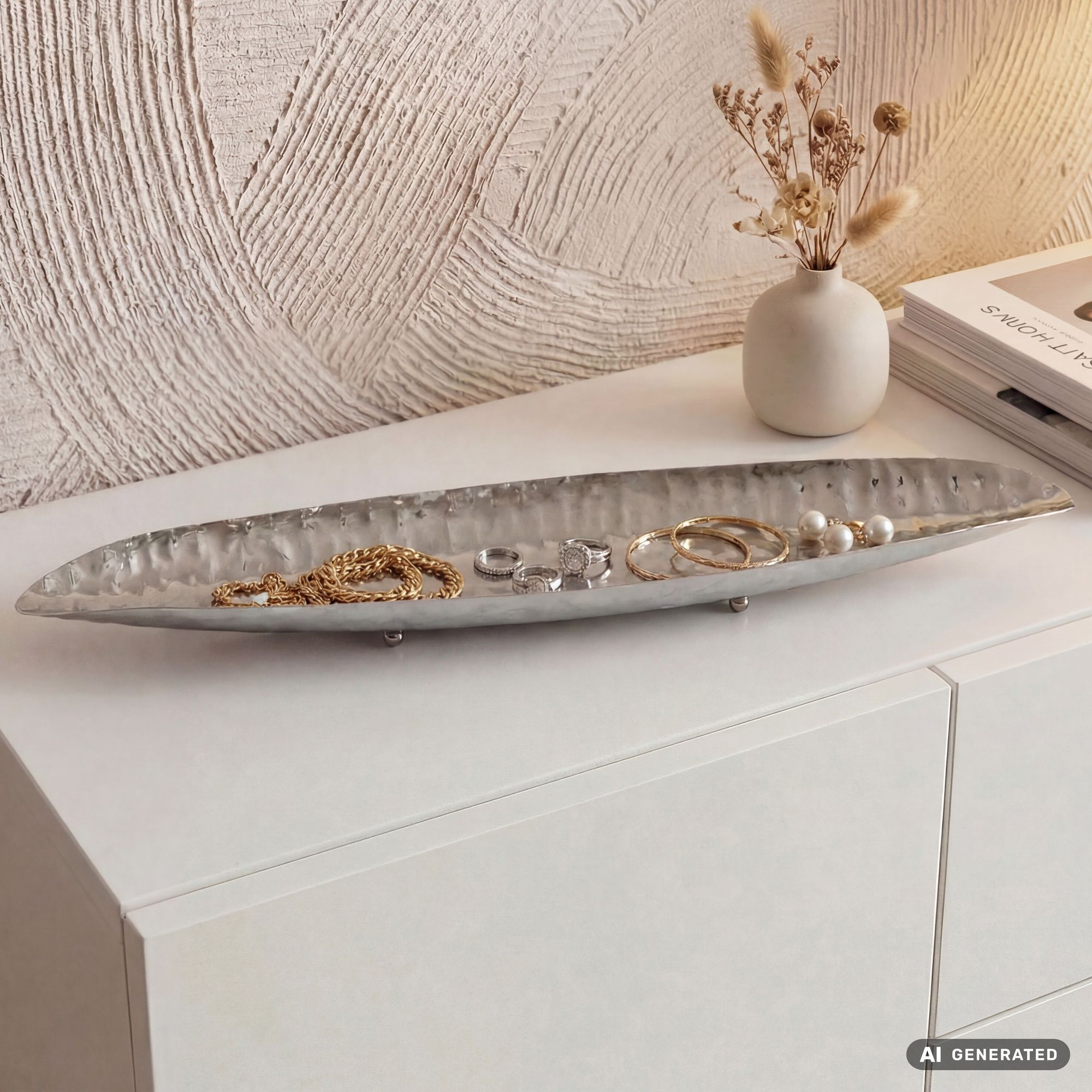 Dekoschale Oval Aluminium Schale 65,5cm Tischdeko Metall Wohnaccessoire Modern – Ansicht 1