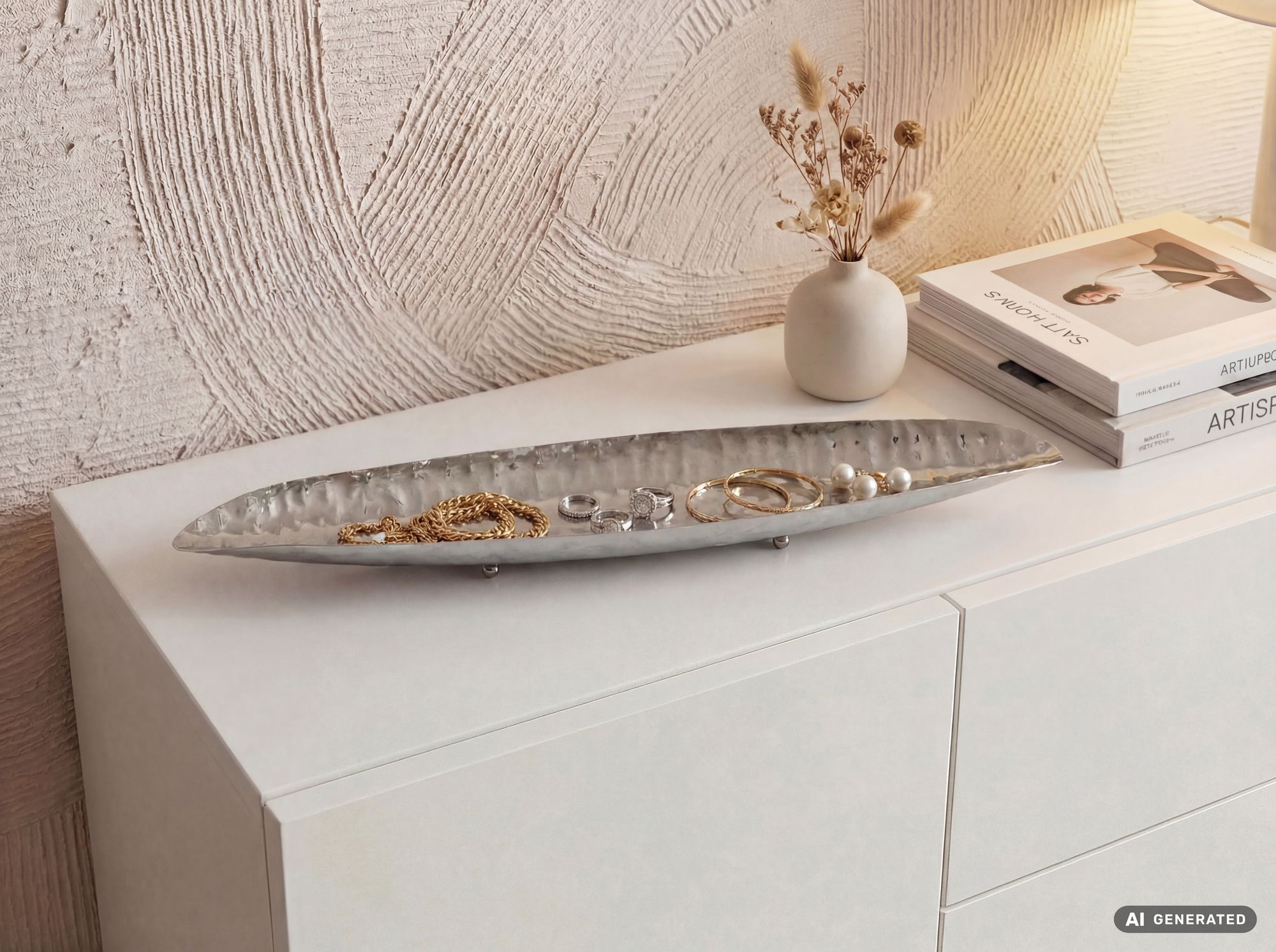 Dekoschale Oval Aluminium Schale 65,5cm Tischdeko Metall Wohnaccessoire Modern – Ansicht 2