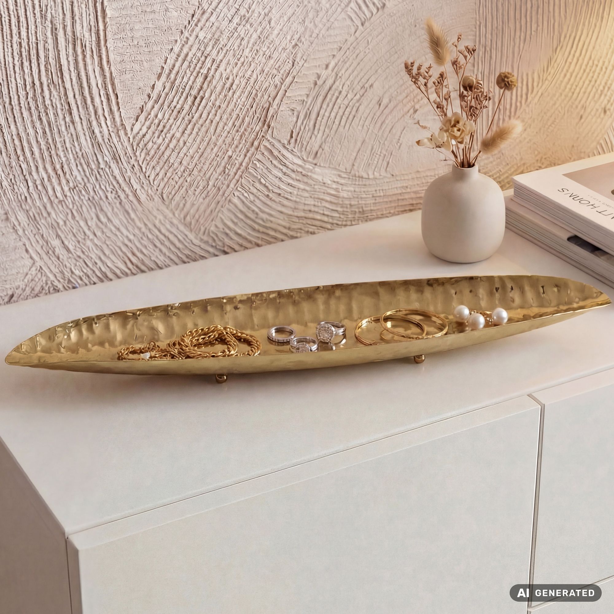 Dekoschale Oval Metall Schale 65,5cm Tischdeko Wohnaccessoire Modern Handmade – Ansicht 1