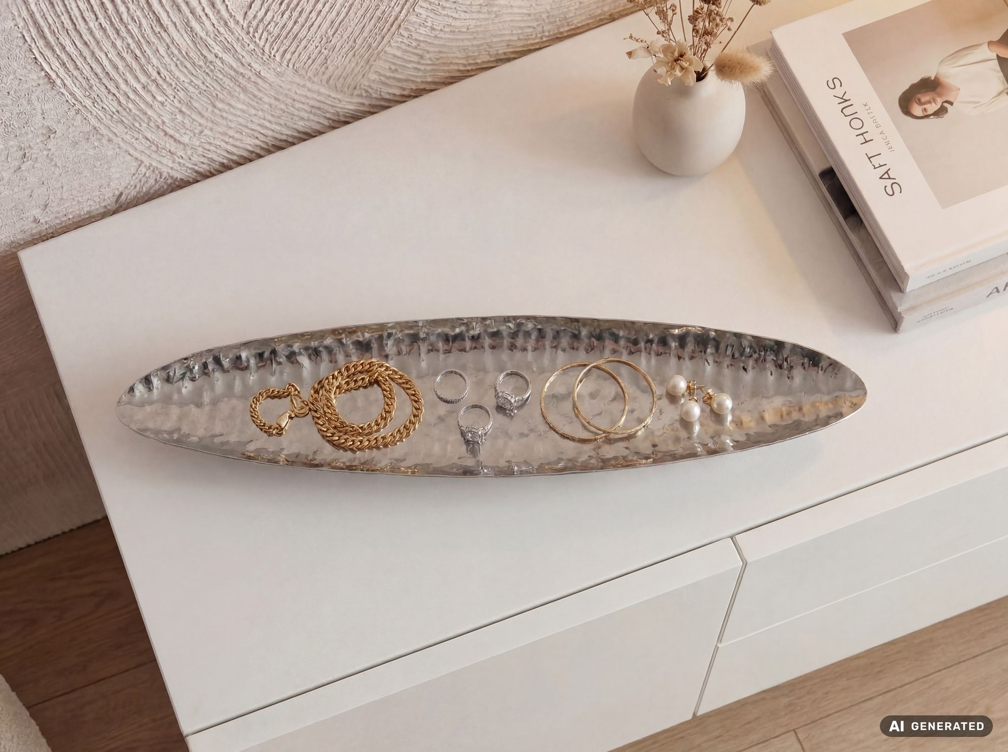 Dekoschale Oval Aluminium Schale 65,5cm Tischdeko Metall Wohnaccessoire Modern – Ansicht 4