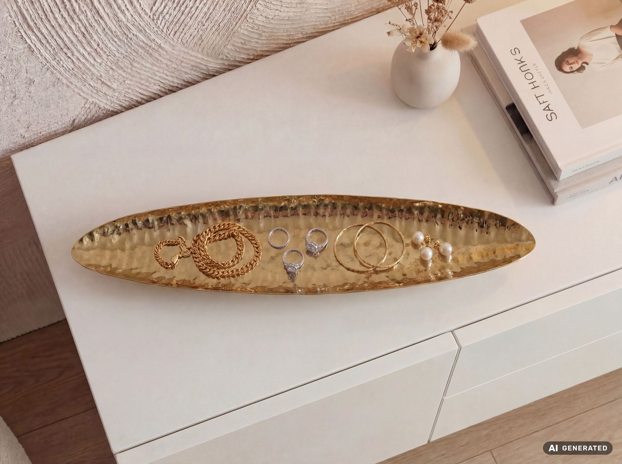 Dekoschale Oval Metall Schale 65,5cm Tischdeko Wohnaccessoire Modern Handmade – Ansicht 4