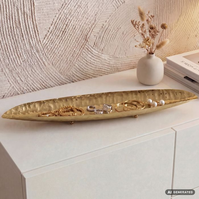 Dekoschale Oval Metall Schale 65,5cm Tischdeko Wohnaccessoire Modern Handmade