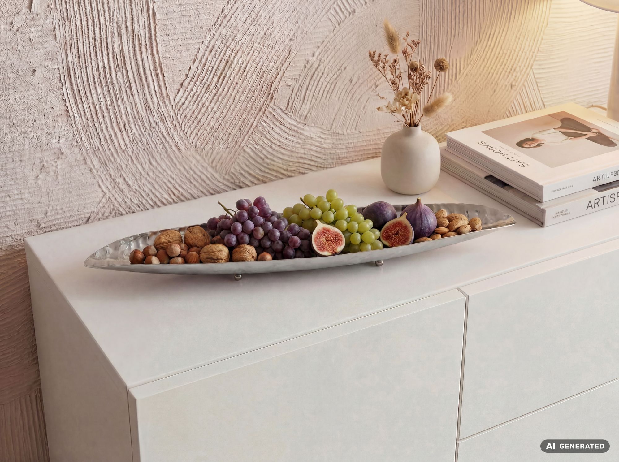 Obstschale Früchteschale Metall Tischdeko Schale 65,5cm Aluschale Handmade Oval – Ansicht 2