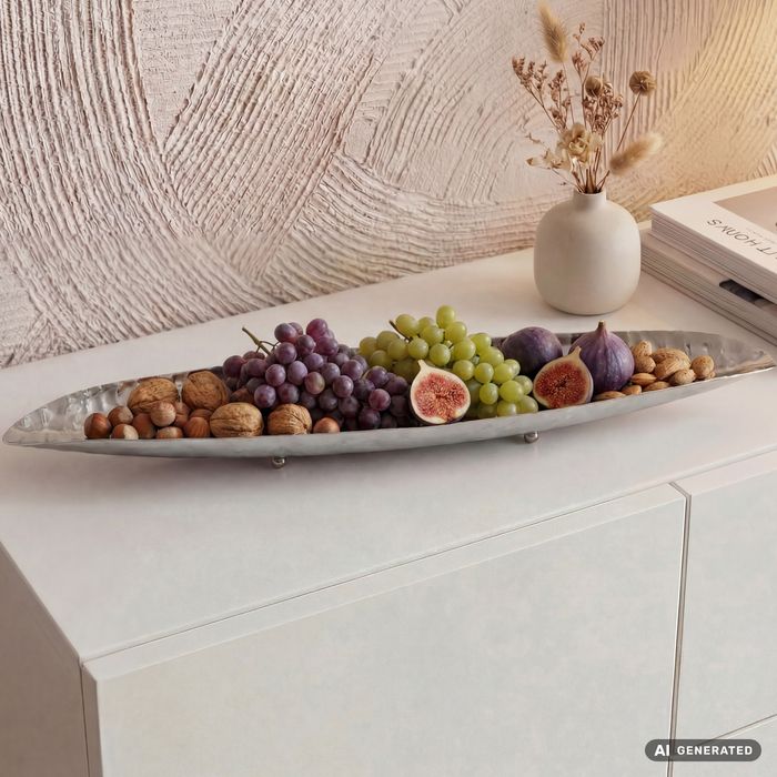 Obstschale Früchteschale Metall Tischdeko Schale 65,5cm Aluschale Handmade Oval