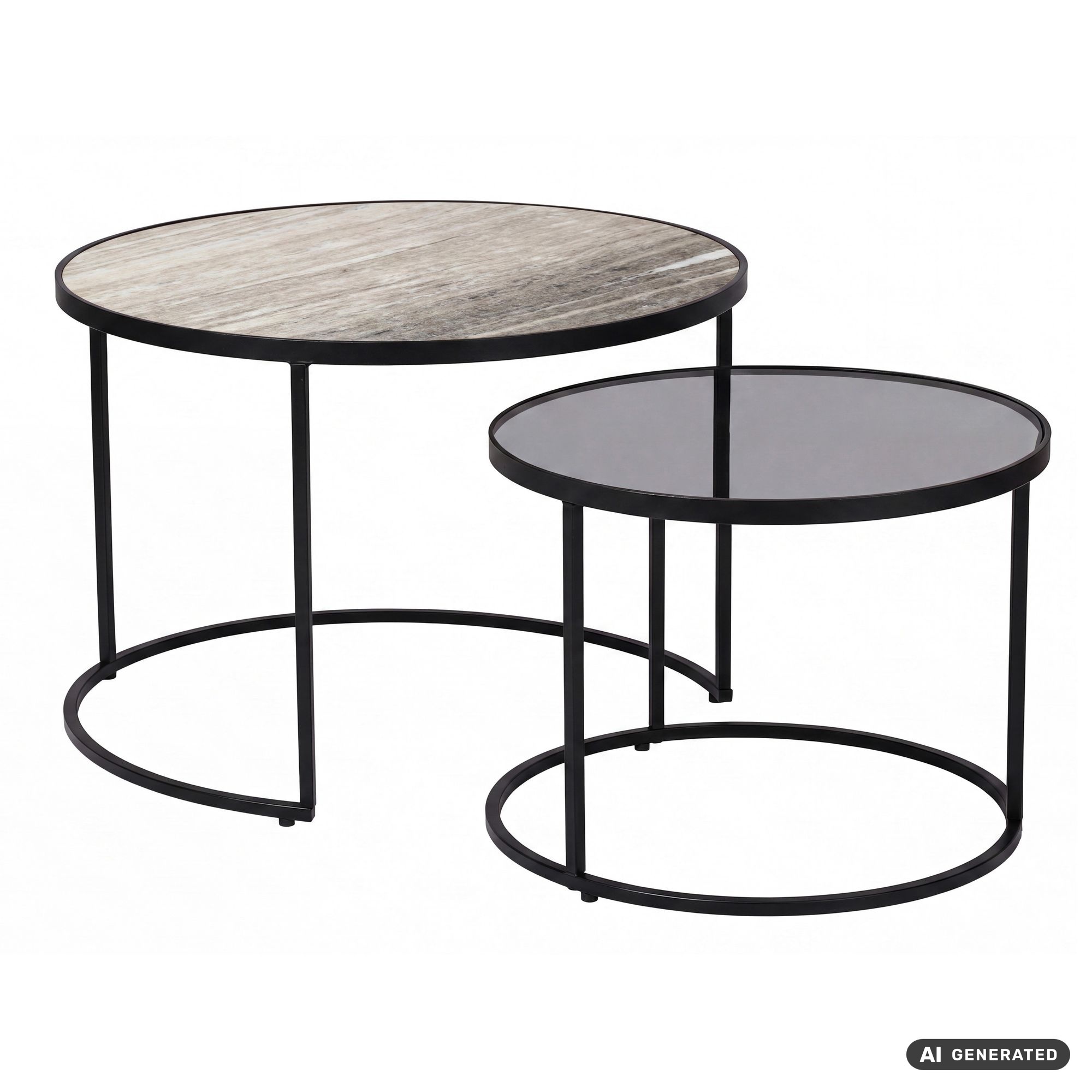 2er Set Couchtisch Marmor Glas rund Wohnzimmertisch Beistelltisch Satztisch – Ansicht 6