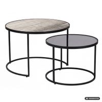 2er Set Couchtisch Marmor Glas rund Wohnzimmertisch Beistelltisch Satztisch – Ansicht 6