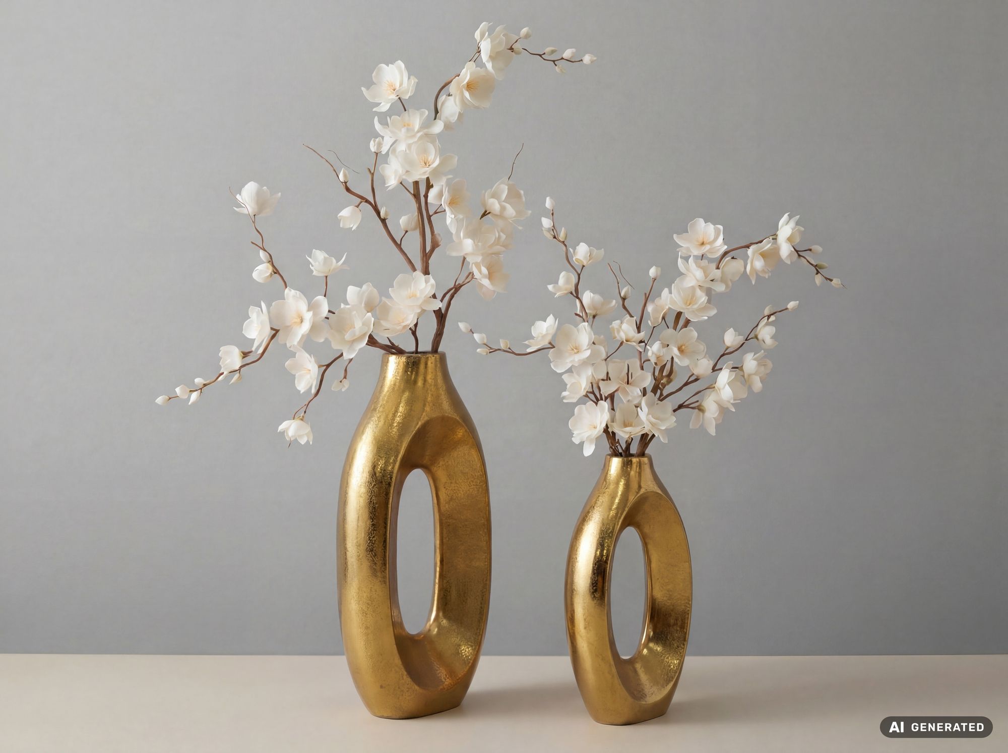 Vase 2er Set Metall Blumenvase Metallvase Wohndeko Groß Design Dekovase Handmade – Ansicht 2