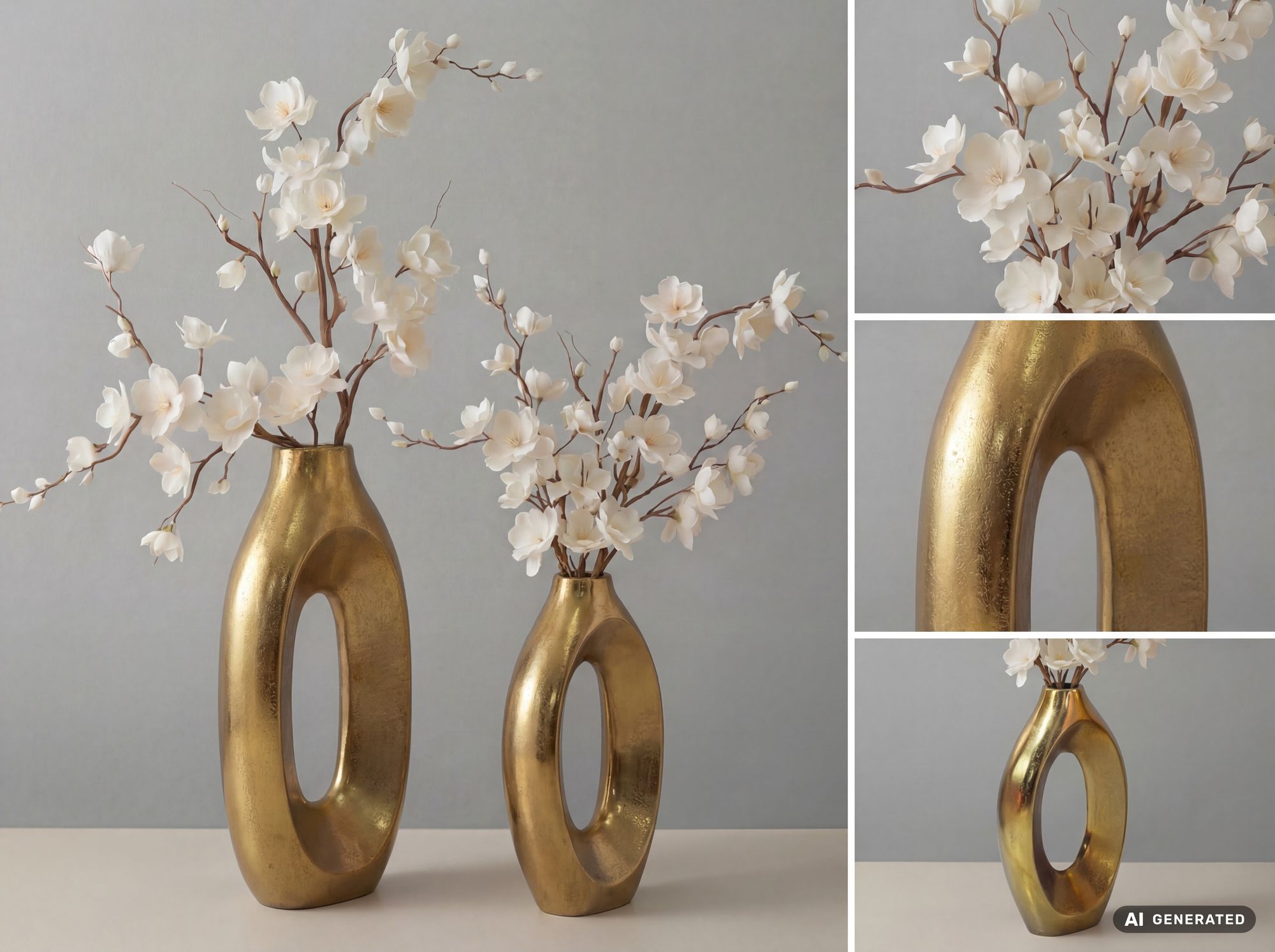 Vase 2er Set Metall Blumenvase Metallvase Wohndeko Groß Design Dekovase Handmade – Ansicht 4