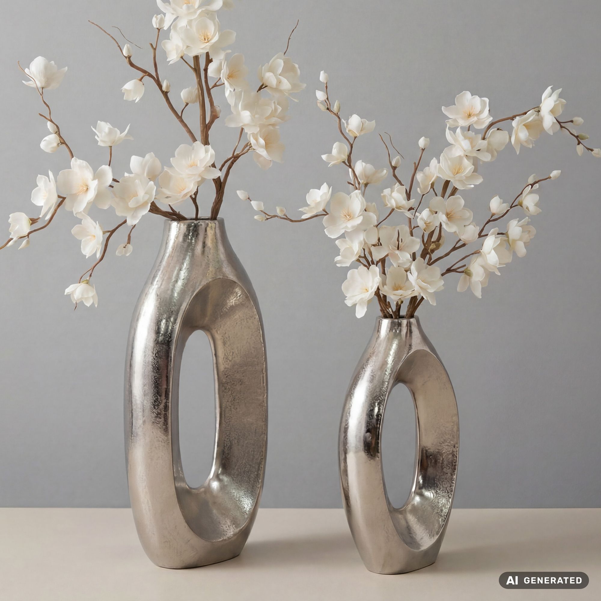 Vase 2er Set Metall Blumenvase Metallvase Wohndeko Groß Design Dekovase Handmade – Ansicht 1