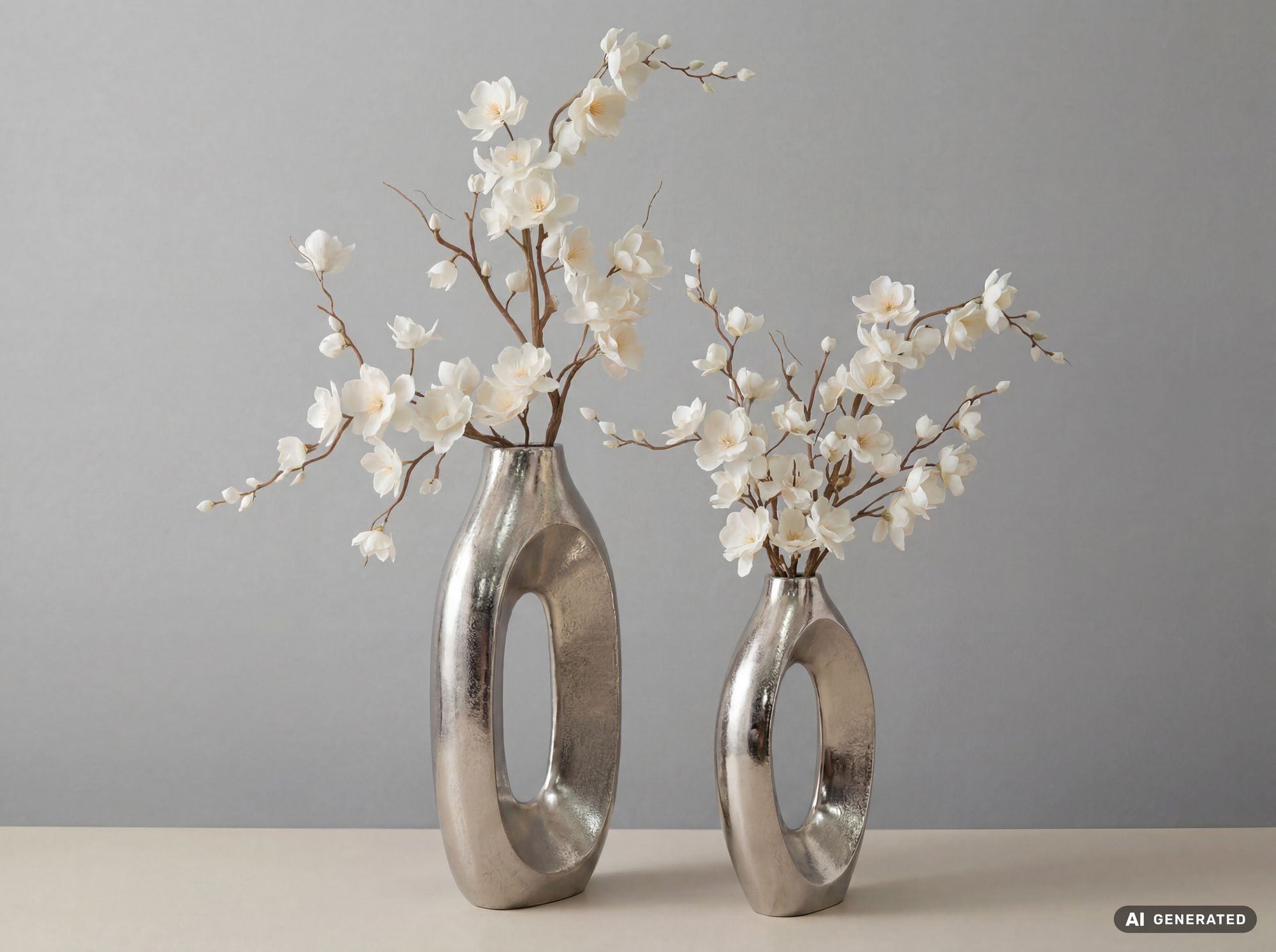 Vase 2er Set Metall Blumenvase Metallvase Wohndeko Groß Design Dekovase Handmade – Ansicht 2