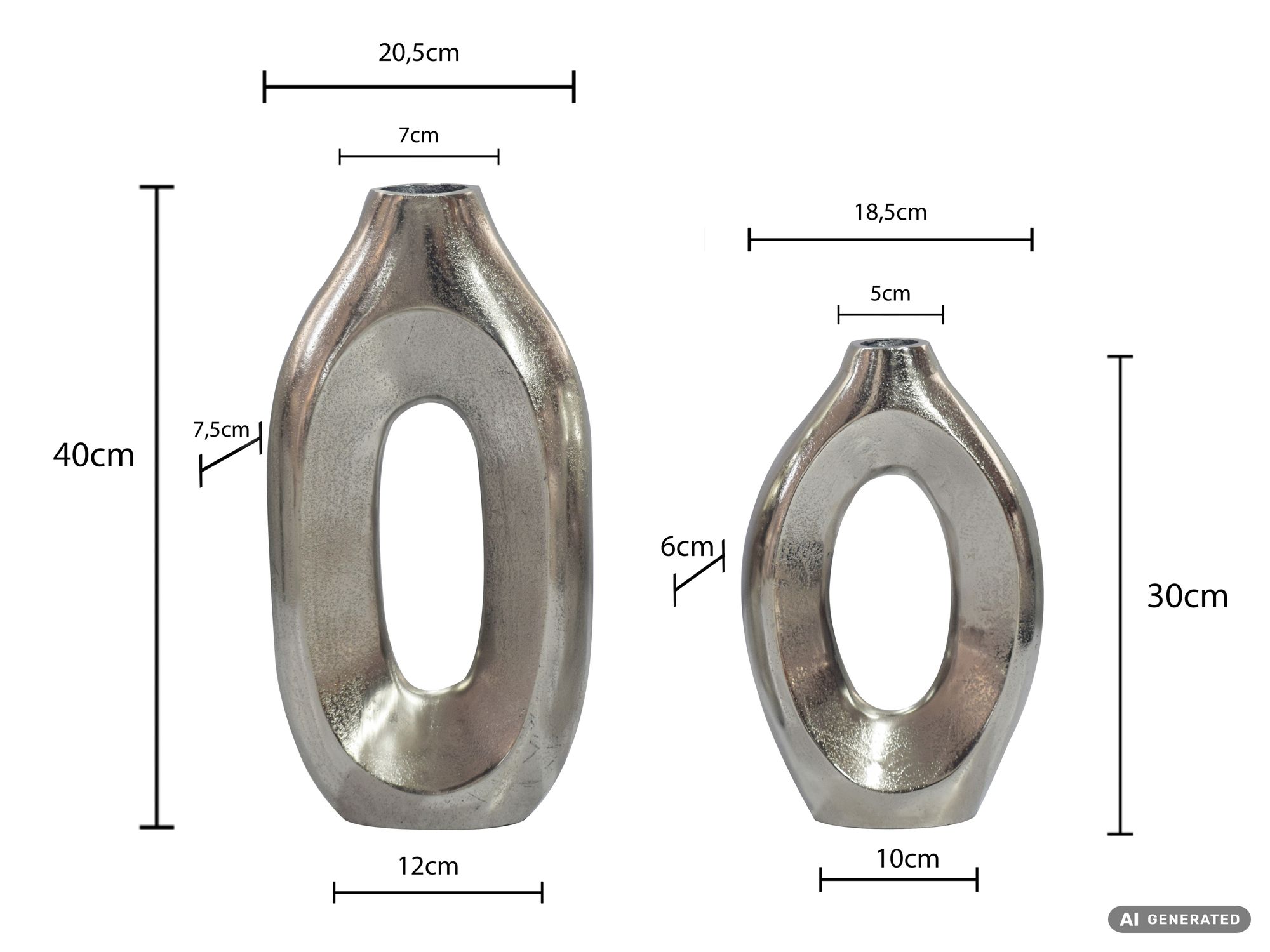 Vase 2er Set Metall Blumenvase Metallvase Wohndeko Groß Design Dekovase Handmade – Ansicht 3