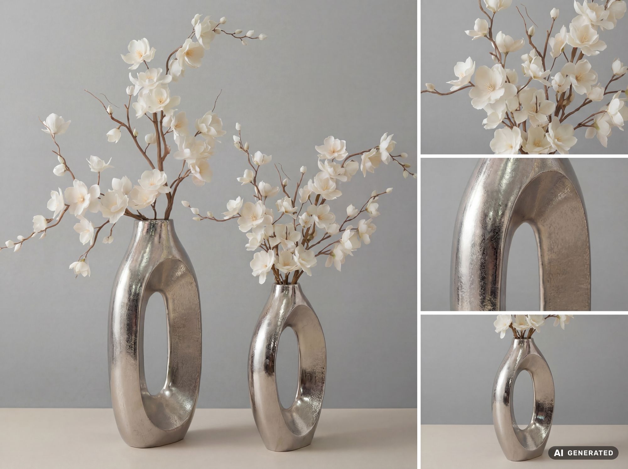 Vase 2er Set Metall Blumenvase Metallvase Wohndeko Groß Design Dekovase Handmade – Ansicht 4