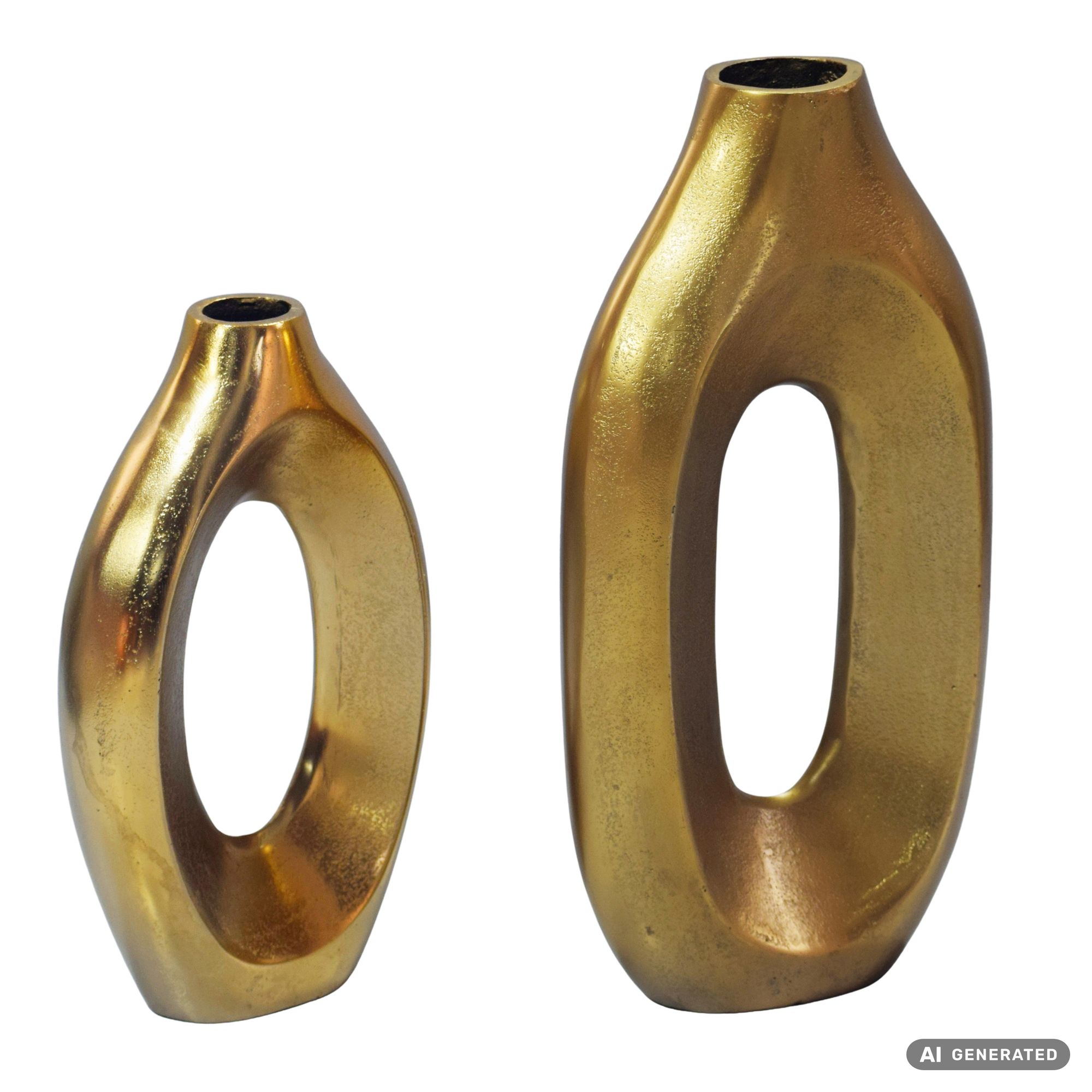 FineBuy Dekovase 2er Set Metall - Design Blumenvase Groß - Metallvase Modern - Standvase für Blumen und Trockenblumen Hoch - Wohnzimmer Deko - Wohndeko Handmade
