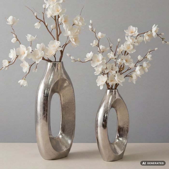 Vase 2er Set Metall Blumenvase Metallvase Wohndeko Groß Design Dekovase Handmade