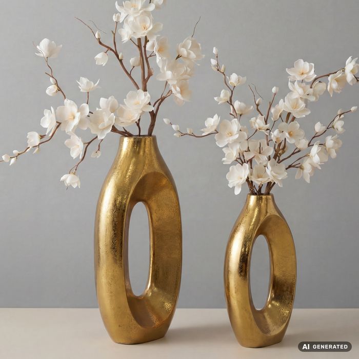 Vase 2er Set Metall Blumenvase Metallvase Wohndeko Groß Design Dekovase Handmade