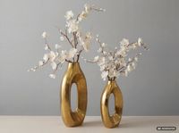 Vase 2er Set Metall Blumenvase Metallvase Wohndeko Groß Design Dekovase Handmade – Ansicht 2
