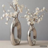 Vase 2er Set Metall Blumenvase Metallvase Wohndeko Groß Design Dekovase Handmade – Ansicht 1