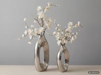 Vase 2er Set Metall Blumenvase Metallvase Wohndeko Groß Design Dekovase Handmade – Ansicht 2